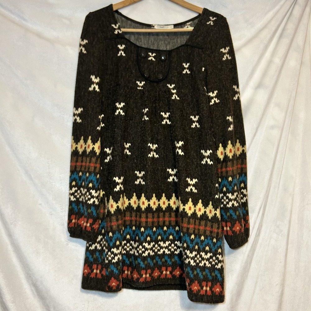 Anthropologie Hazel Dress Wool Blend Button Brown Womens S Cottagecore Prairie